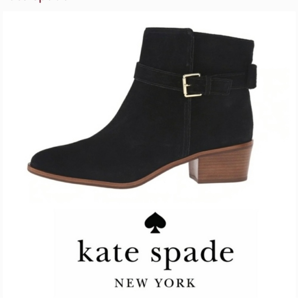 Kate Spade New York Black Suede Taley Block Heel Ankle Booties Size 10